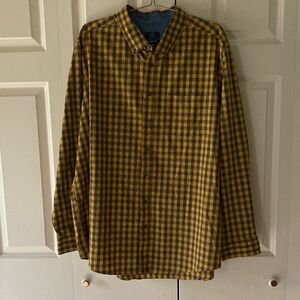 George mens 3XL (54-56) casual plaid collared button down shirt yellow blue
